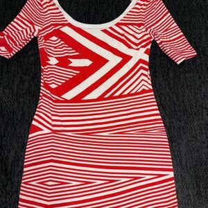 Bebe Red & White Striped Scoop Neck Women's Dress Large